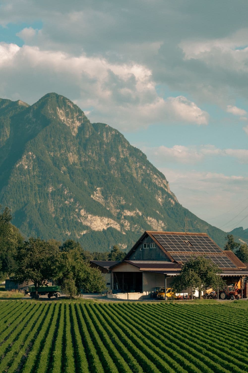 Solar panels on a farm building